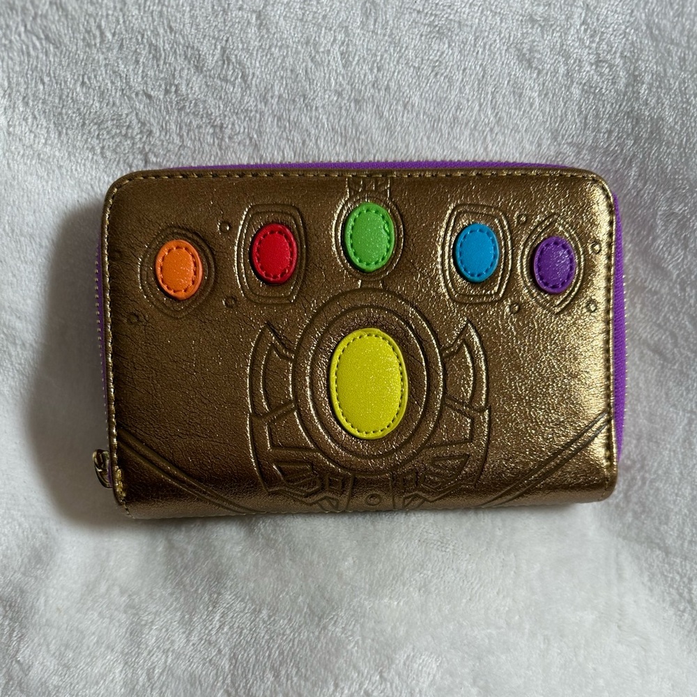 Loungefly Gold Infinity Gauntlet Wallet with Multicolor Accents